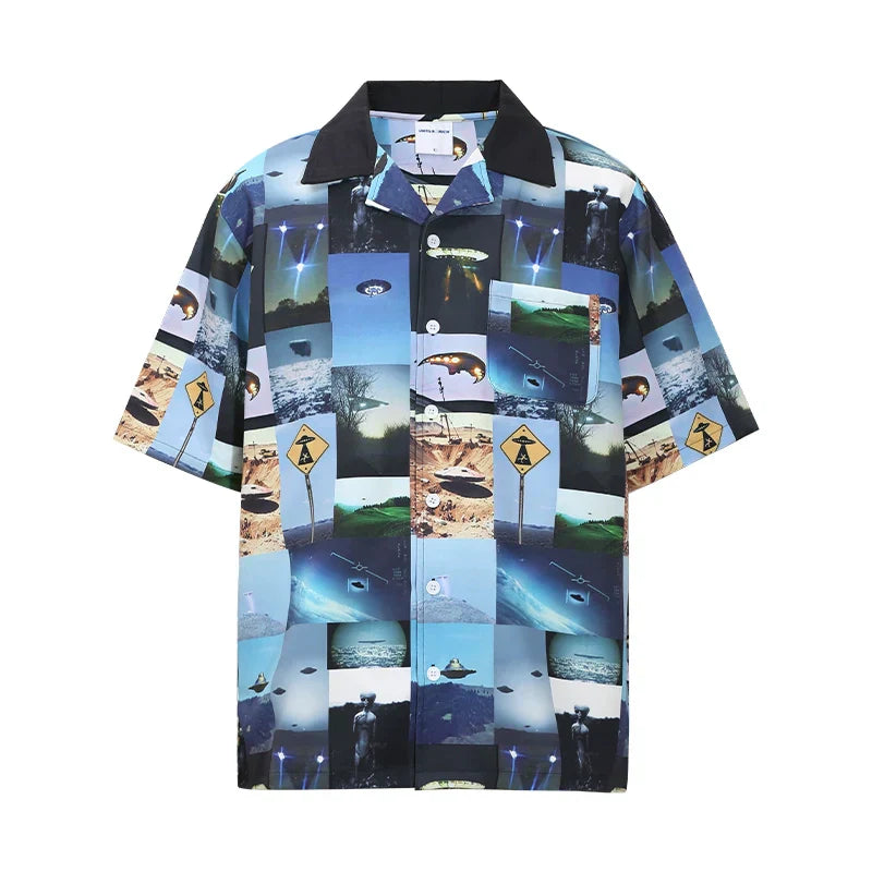 Mix Graphic Print Oversized Short Sleeve Shirt