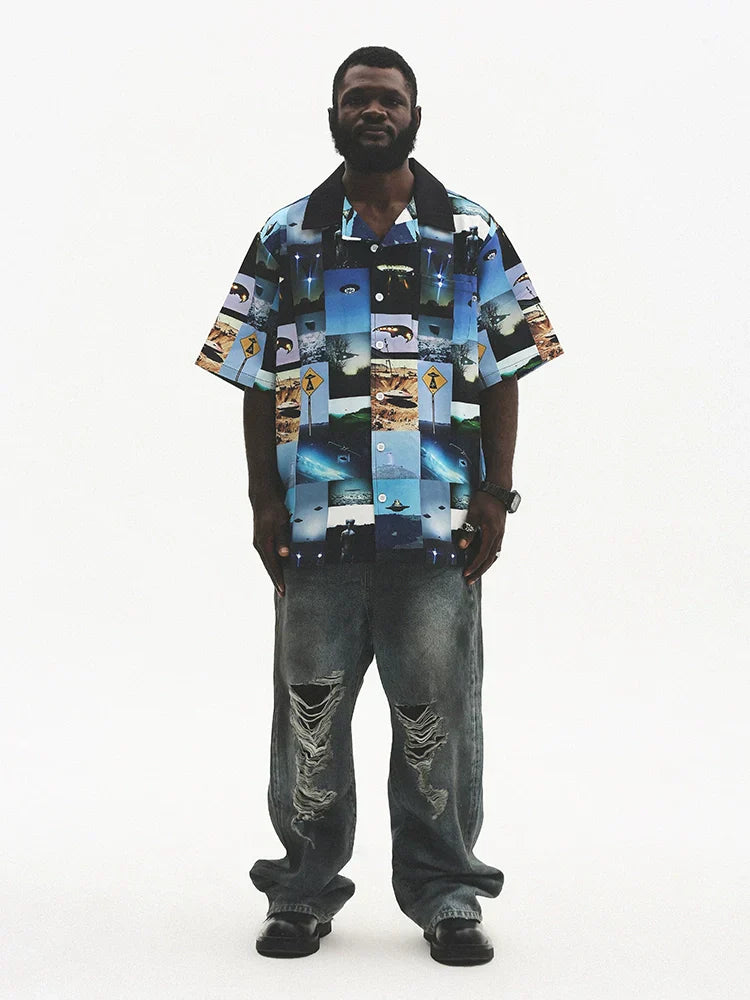 Mix Graphic Print Oversized Short Sleeve Shirt