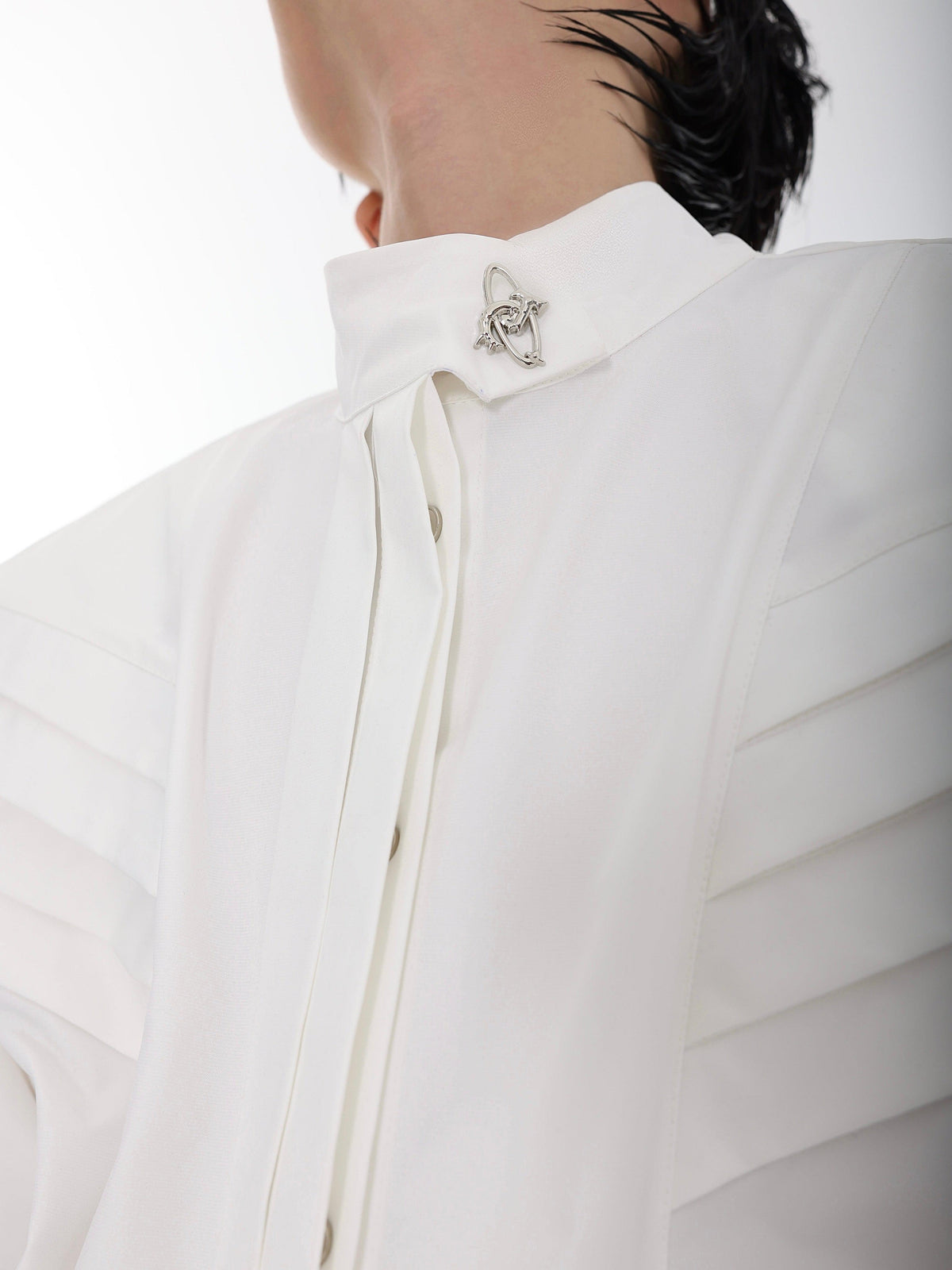 Oversized Stand-Collar Shoulder-Pad Shirt