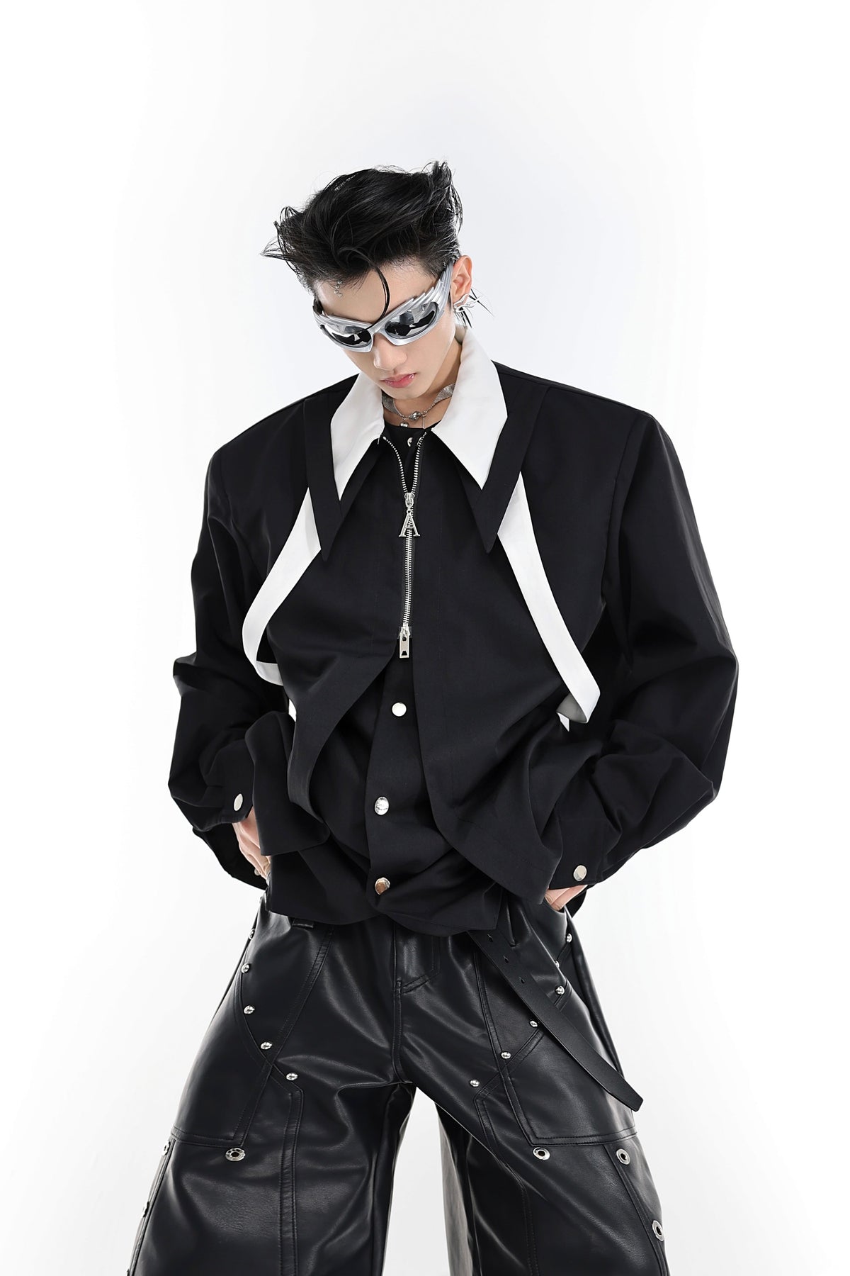 Oversized Tie Layered Long-Sleeve Shirt