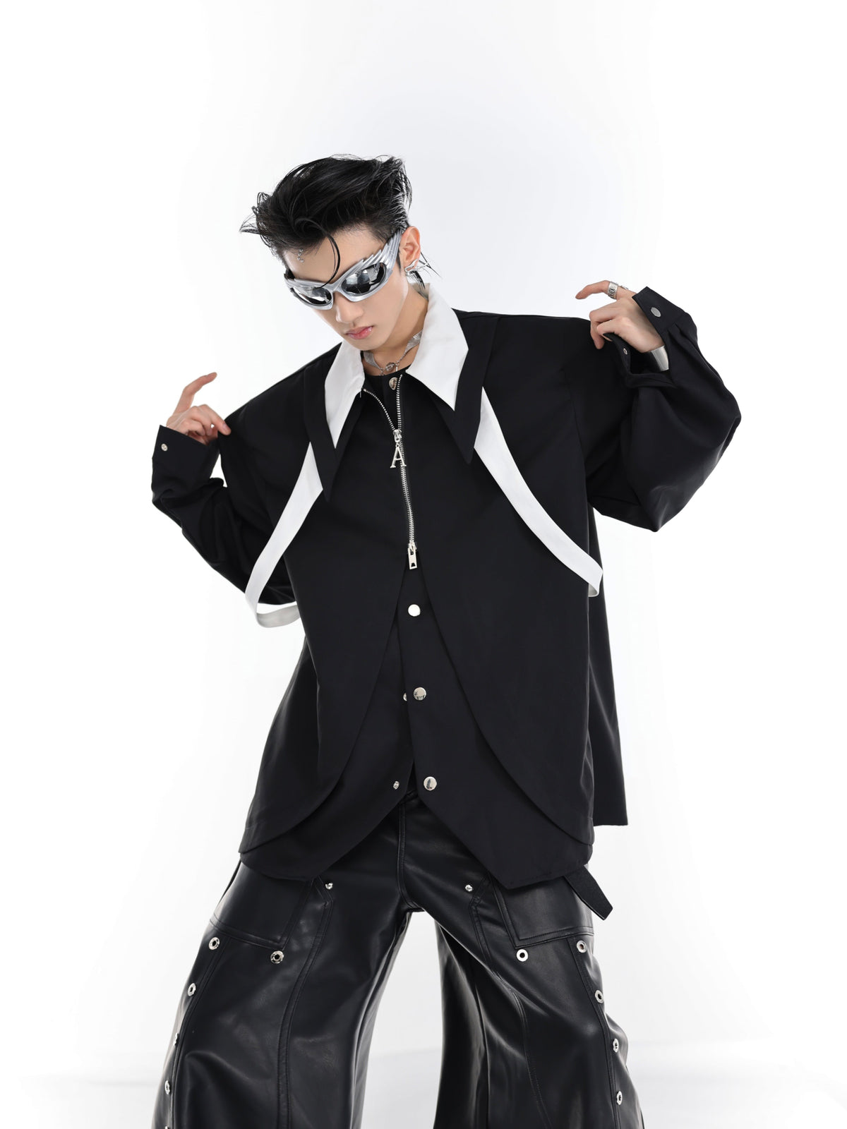 Oversized Tie Layered Long-Sleeve Shirt