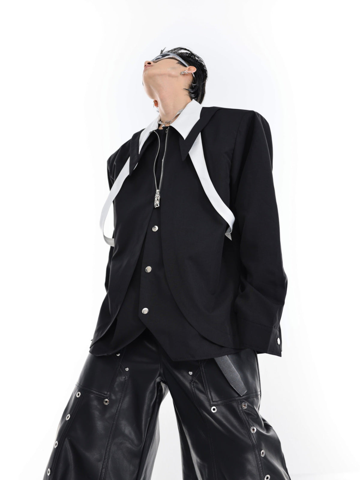 Oversized Tie Layered Long-Sleeve Shirt