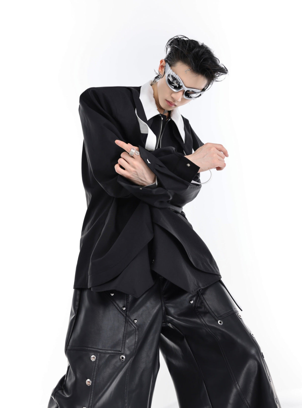 Oversized Tie Layered Long-Sleeve Shirt