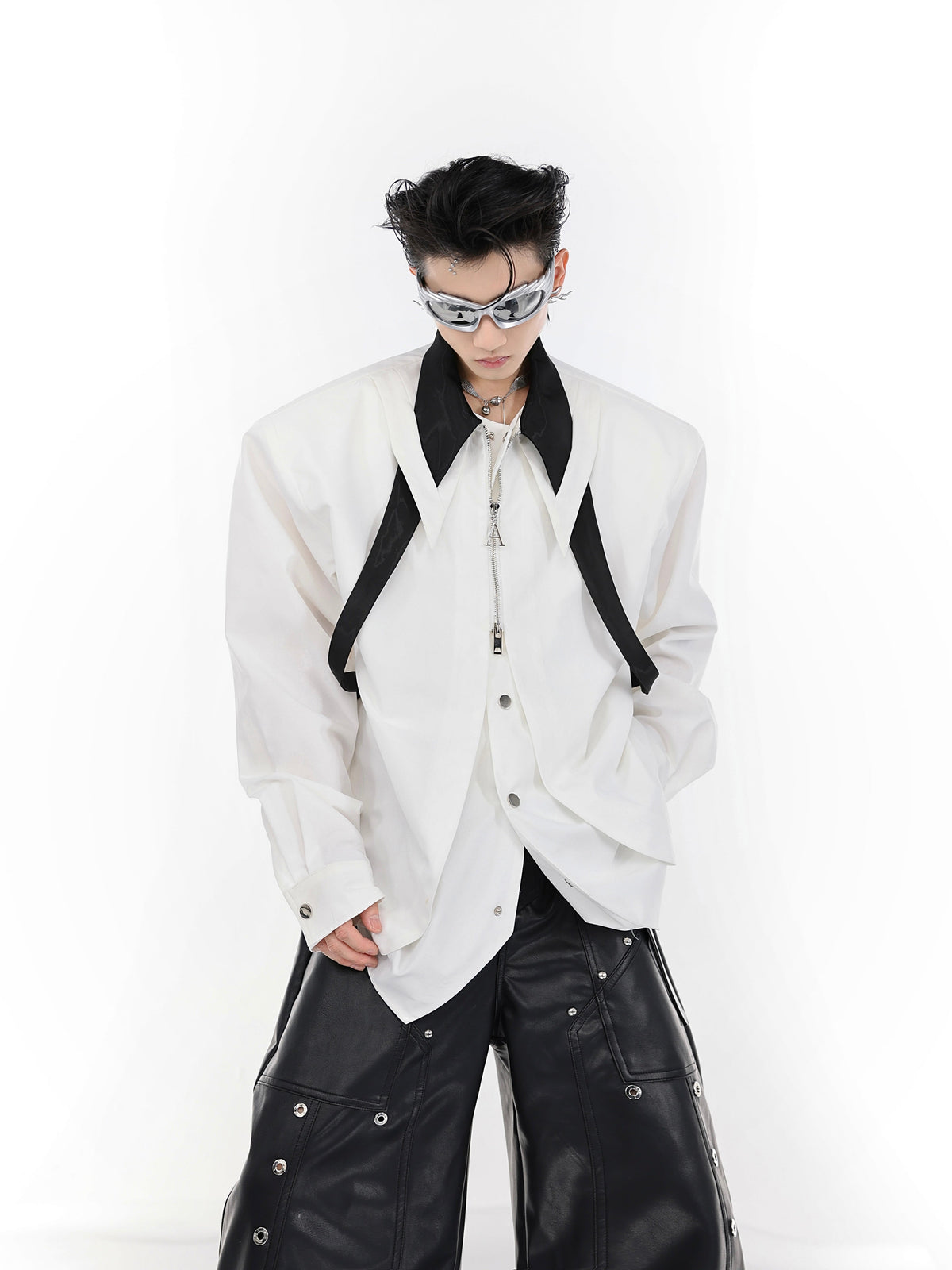 Oversized Tie Layered Long-Sleeve Shirt