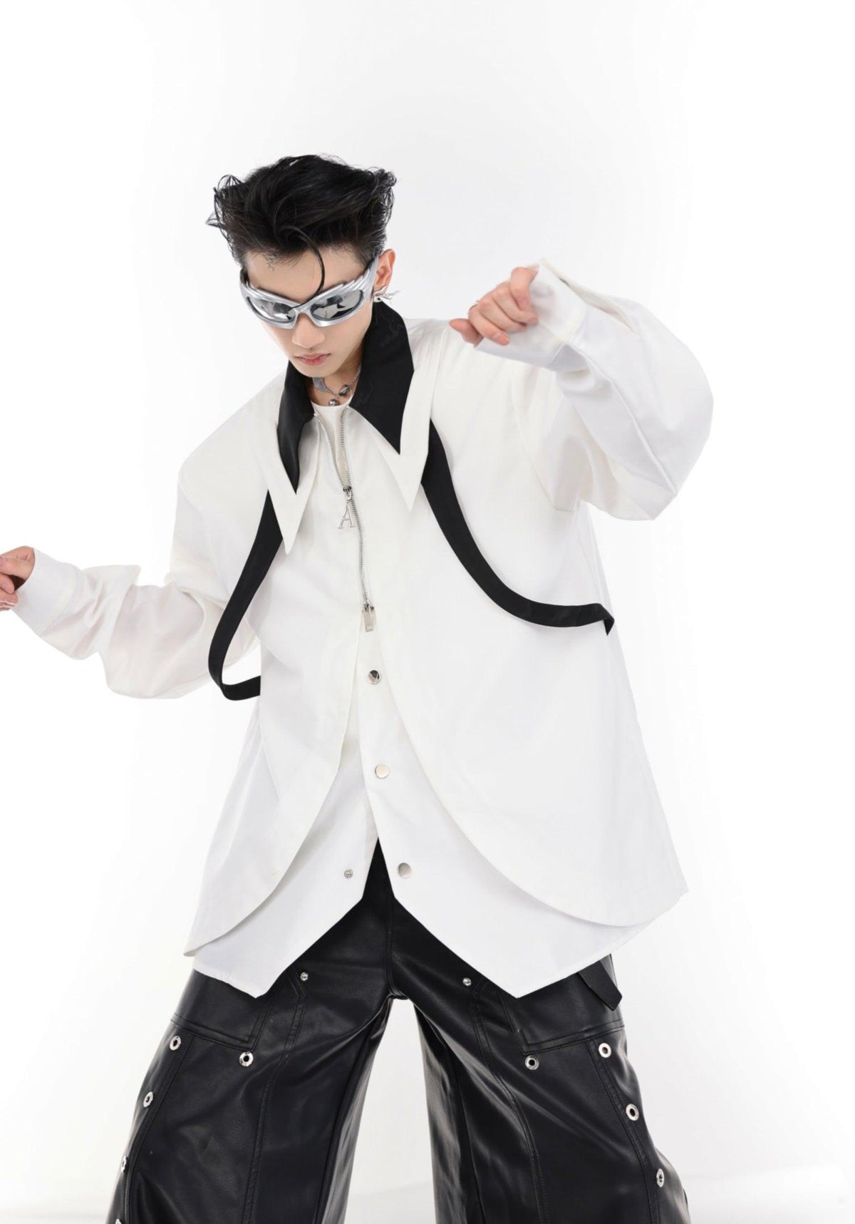 Oversized Tie Layered Long-Sleeve Shirt