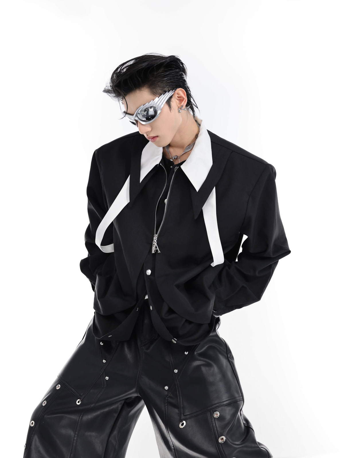 Oversized Tie Layered Long-Sleeve Shirt
