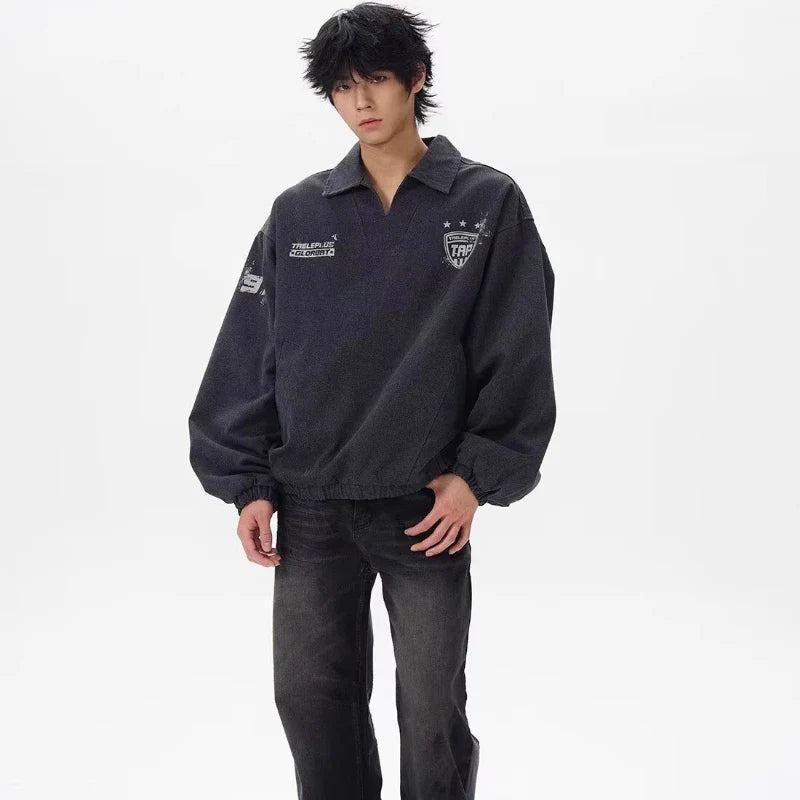 Sudadera deportiva lavada estilo universitario con estampado de letras Y2K