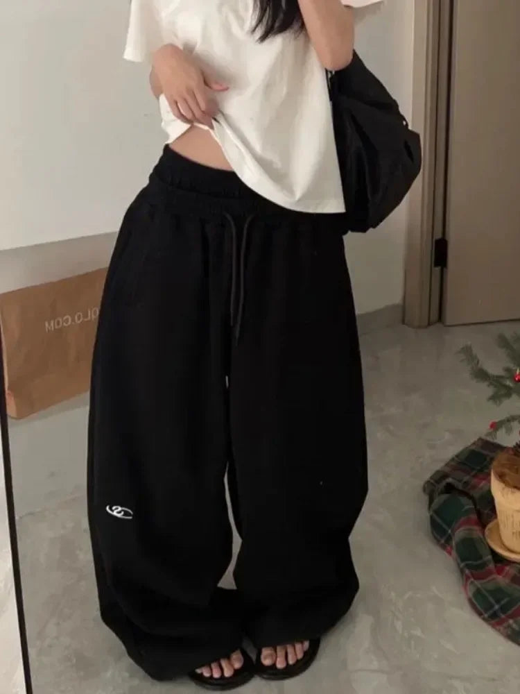 Pantalones deportivos holgados Y2K con cintura elástica