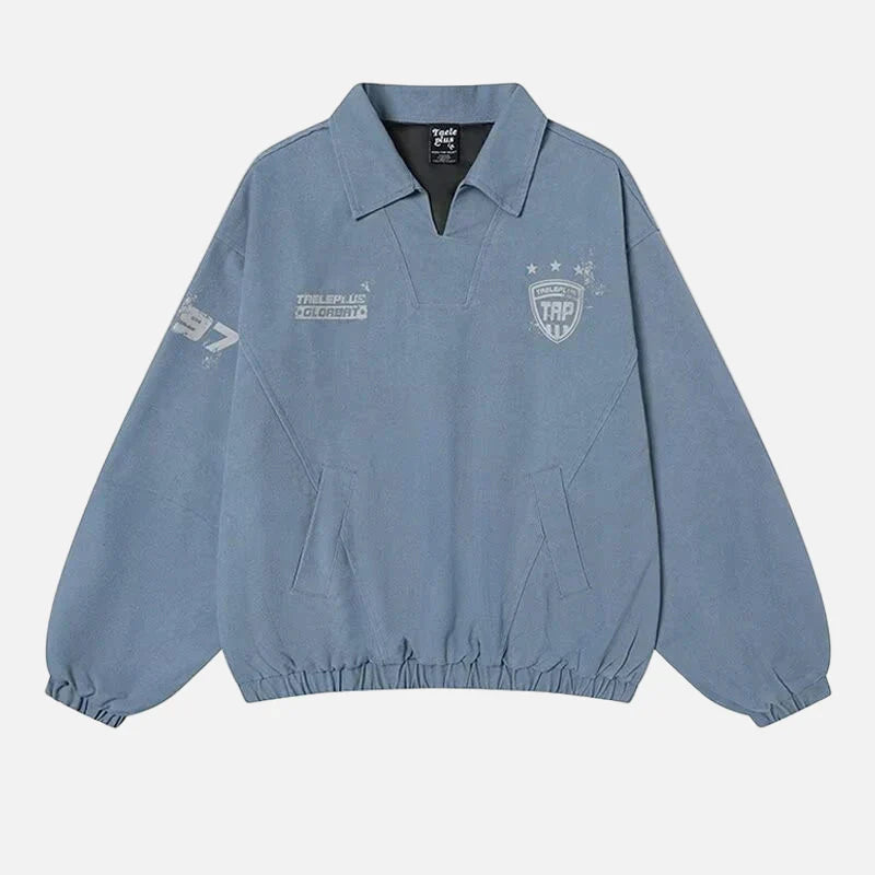 Sudadera deportiva lavada estilo universitario con estampado de letras Y2K