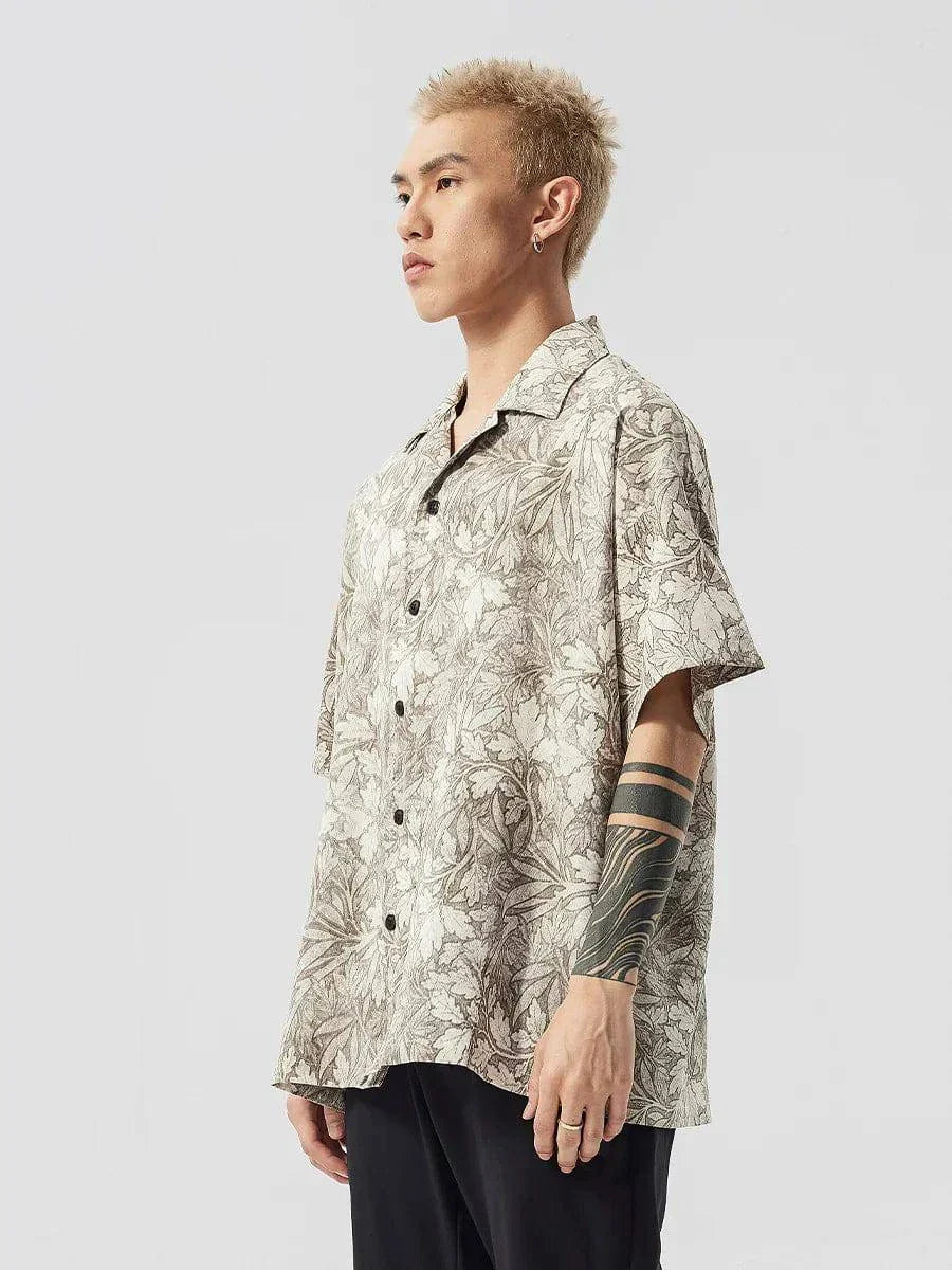 Men Korean Style Floral Printed Loose Lapel Shirt