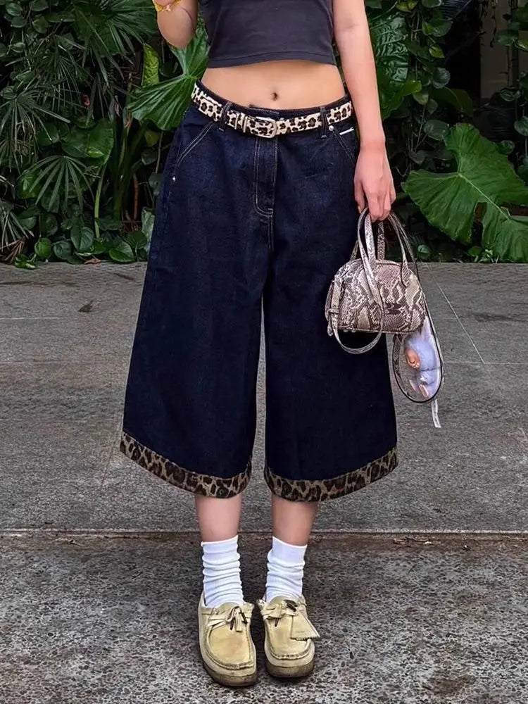 Leopard Print Patchwork Retro Cropped Jorts