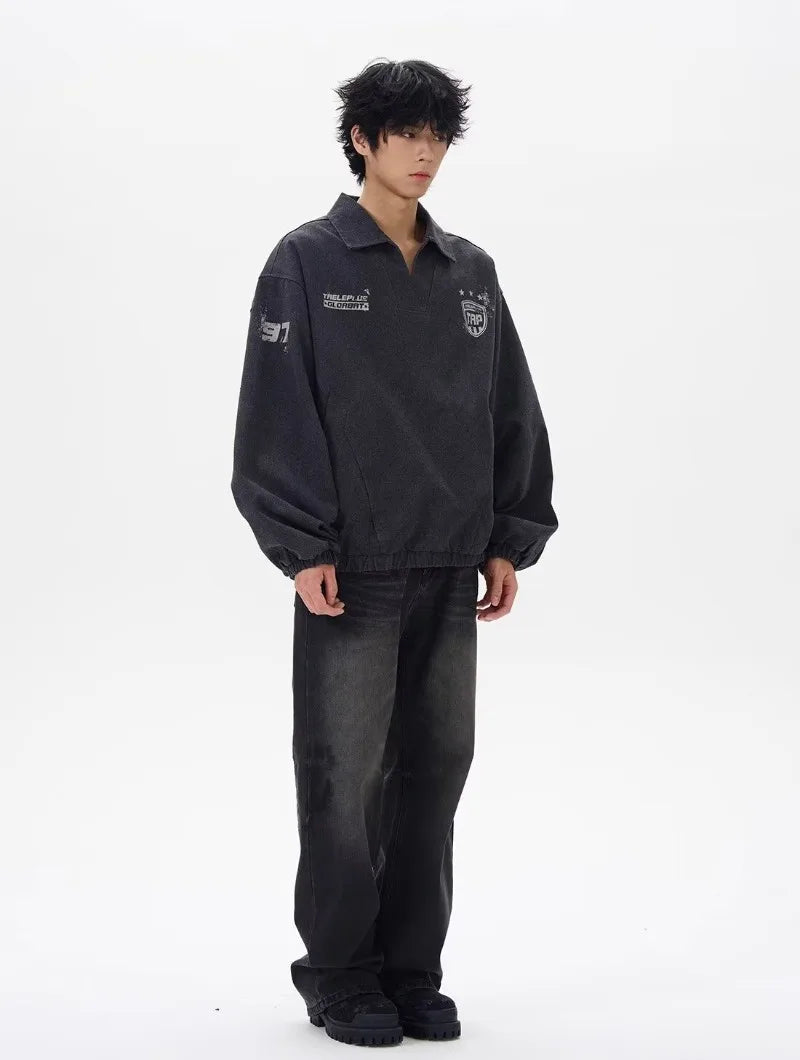 Sudadera deportiva lavada estilo universitario con estampado de letras Y2K