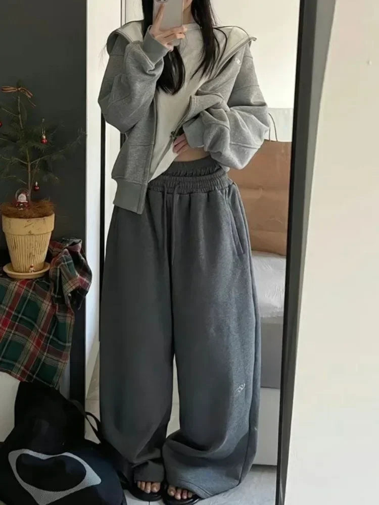 Pantalones deportivos holgados Y2K con cintura elástica