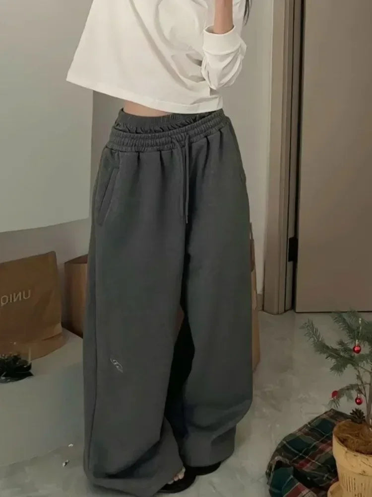 Pantalones deportivos holgados Y2K con cintura elástica