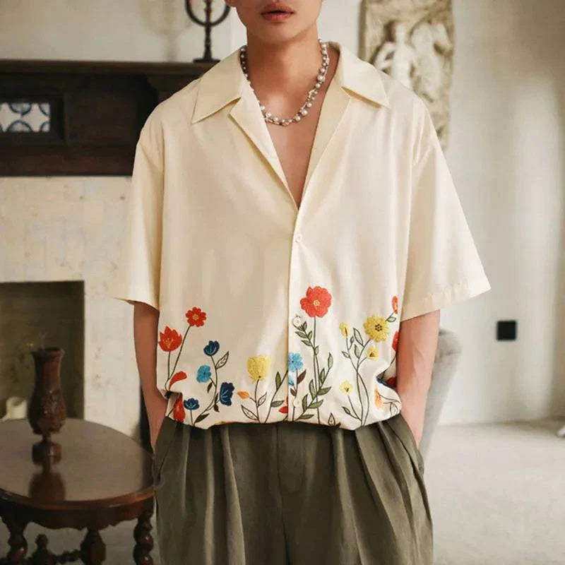Breathable Floral Print Loose Fit Lapel Shirt