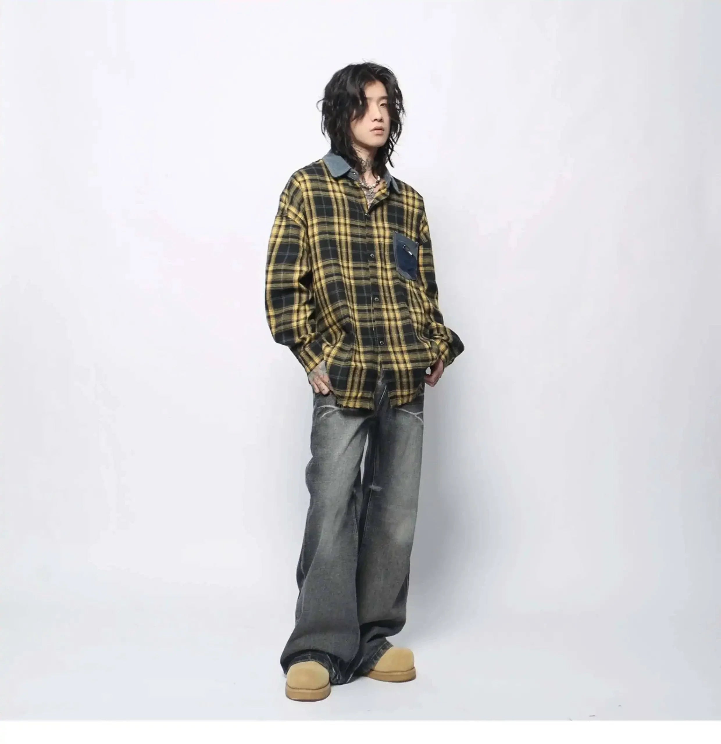 Fashionable Vintage Plaid Frayed Edge Long Sleeve Shirt