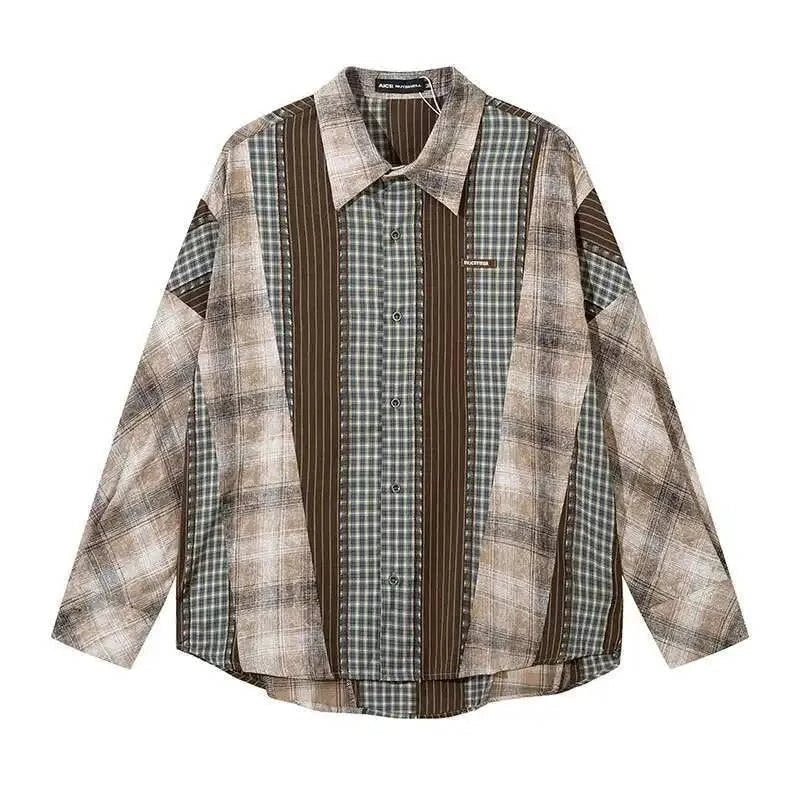 Men Flattering Colorblock Plaid Long Sleeved Shirt
