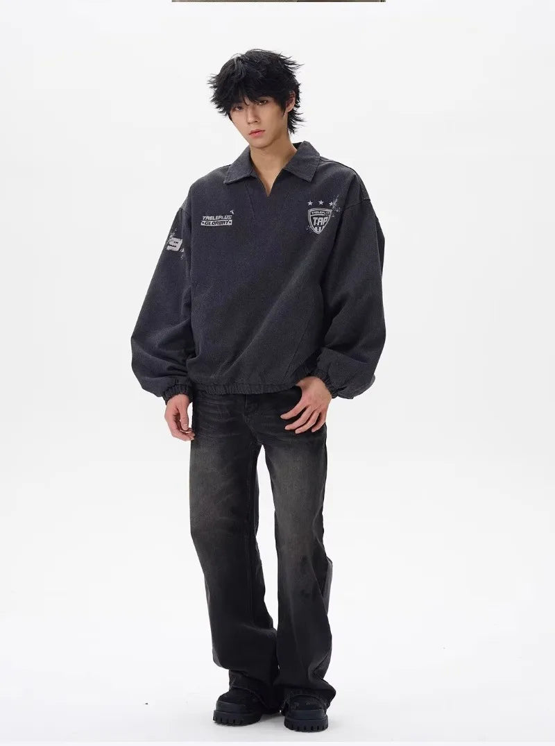 Sudadera deportiva lavada estilo universitario con estampado de letras Y2K