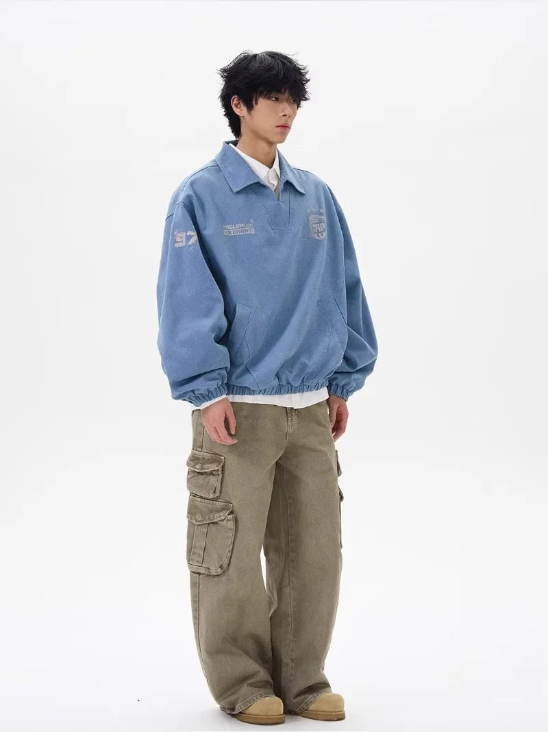 Sudadera deportiva lavada estilo universitario con estampado de letras Y2K