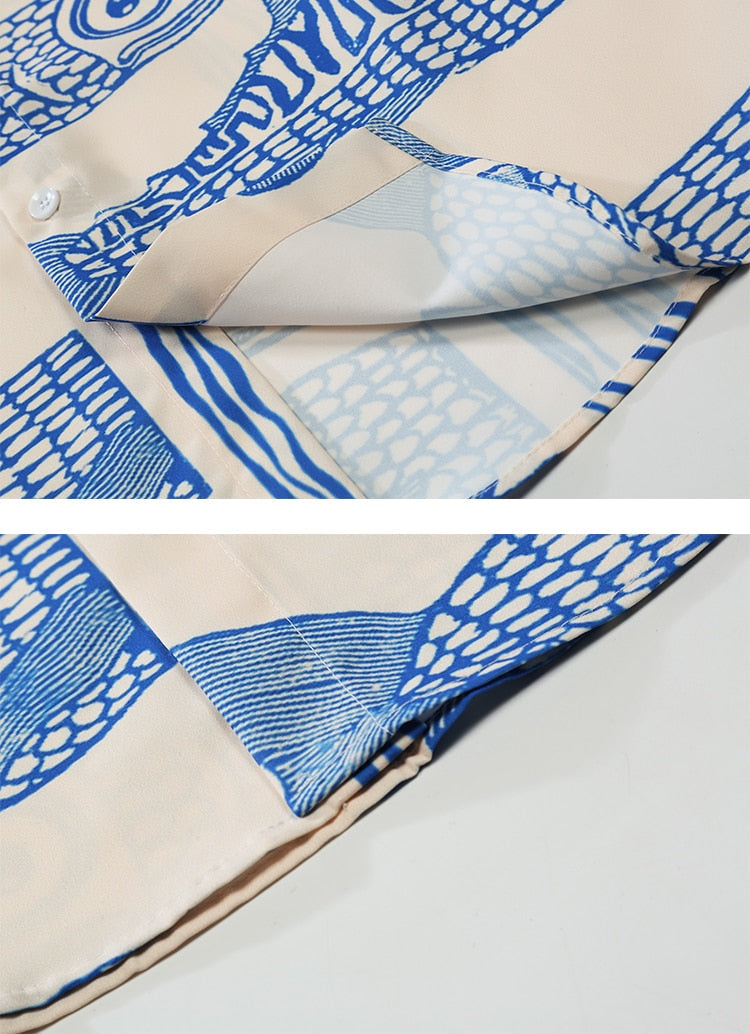 Blue Fish Print Summer Shirt
