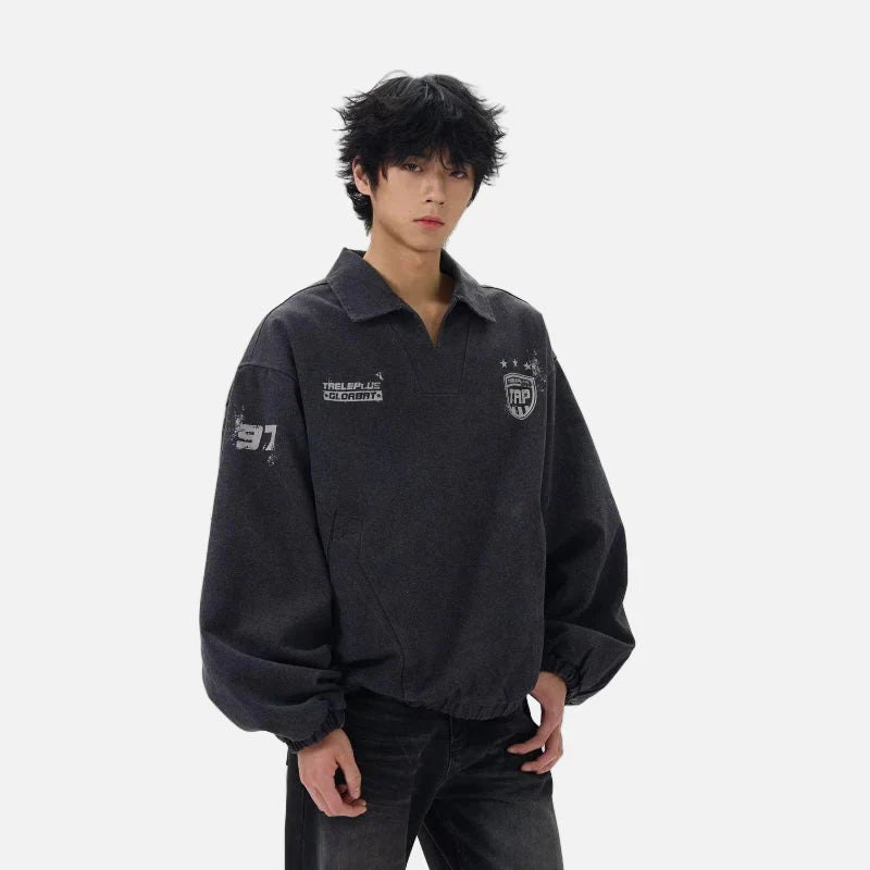 Sudadera deportiva lavada estilo universitario con estampado de letras Y2K