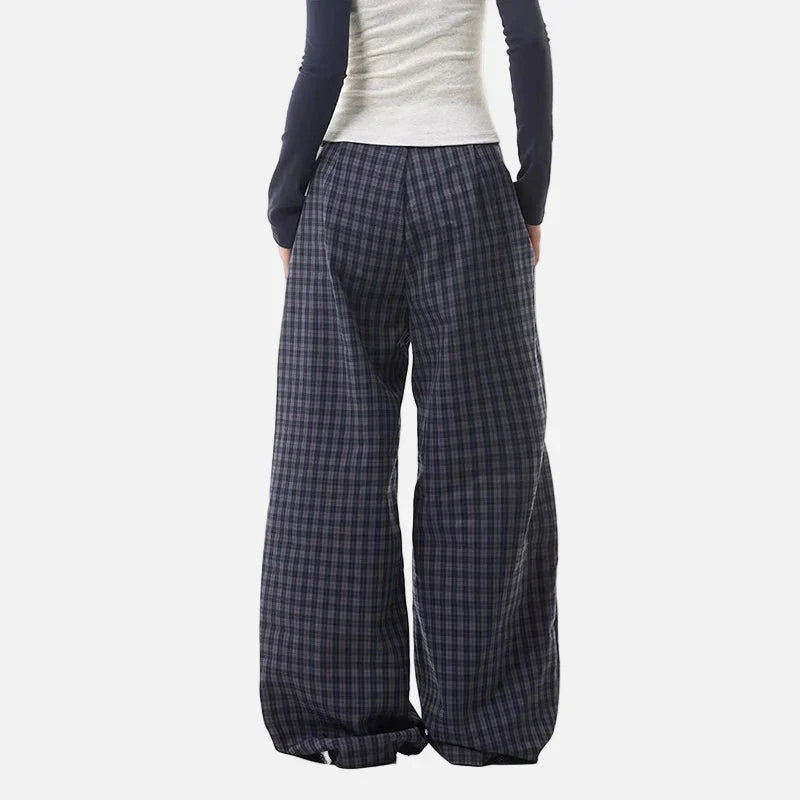 Elevated Y2k Blue Plaid High Waist Wide-Leg Pants