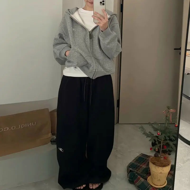 Pantalones deportivos holgados Y2K con cintura elástica