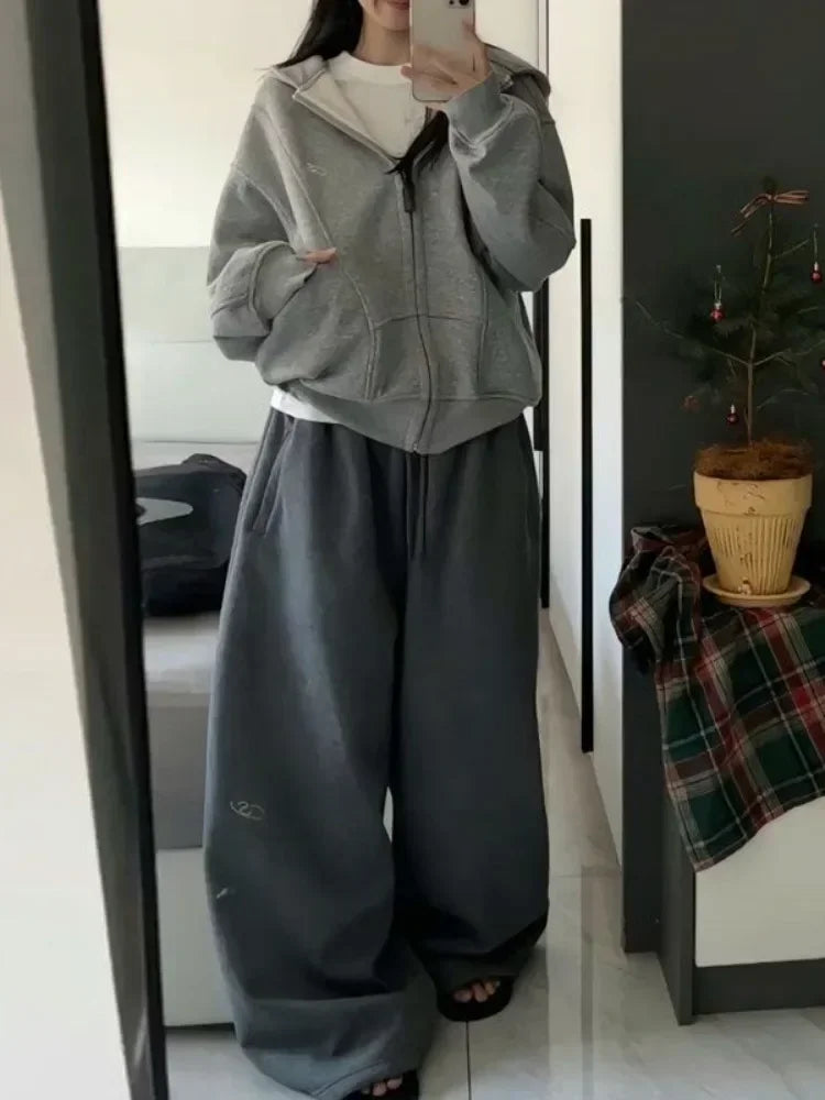 Pantalones deportivos holgados Y2K con cintura elástica
