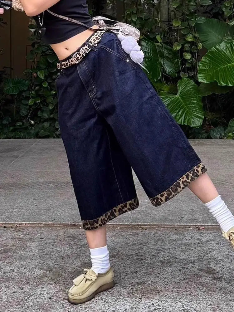 Leopard Print Patchwork Retro Cropped Jorts
