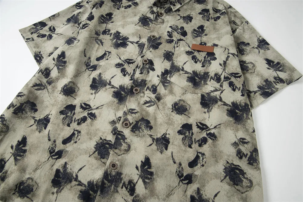 Abstract Floral Print Short-Sleeve Shirt