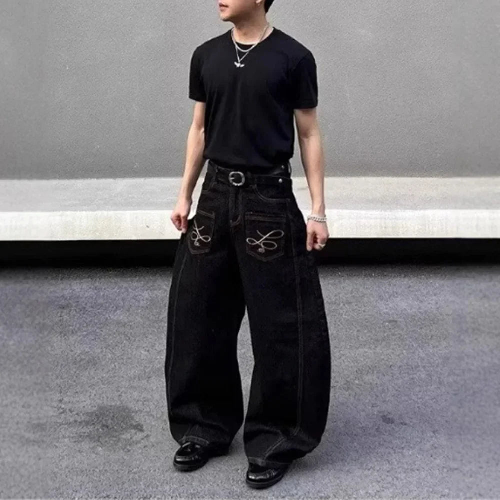 Retro Relaxed-Fit Pocket Decoration Jeans