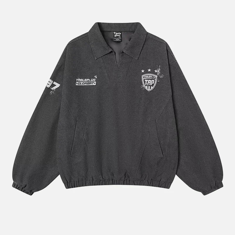 Sudadera deportiva lavada estilo universitario con estampado de letras Y2K