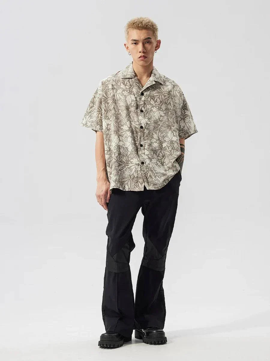 Men Korean Style Floral Printed Loose Lapel Shirt