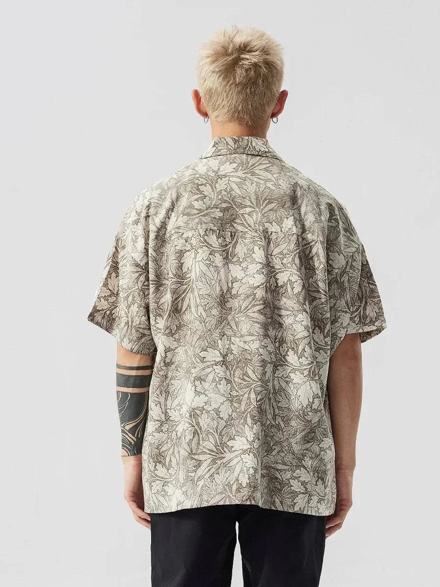Men Korean Style Floral Printed Loose Lapel Shirt
