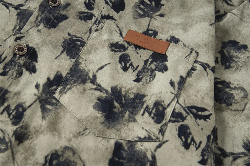 Abstract Floral Print Short-Sleeve Shirt