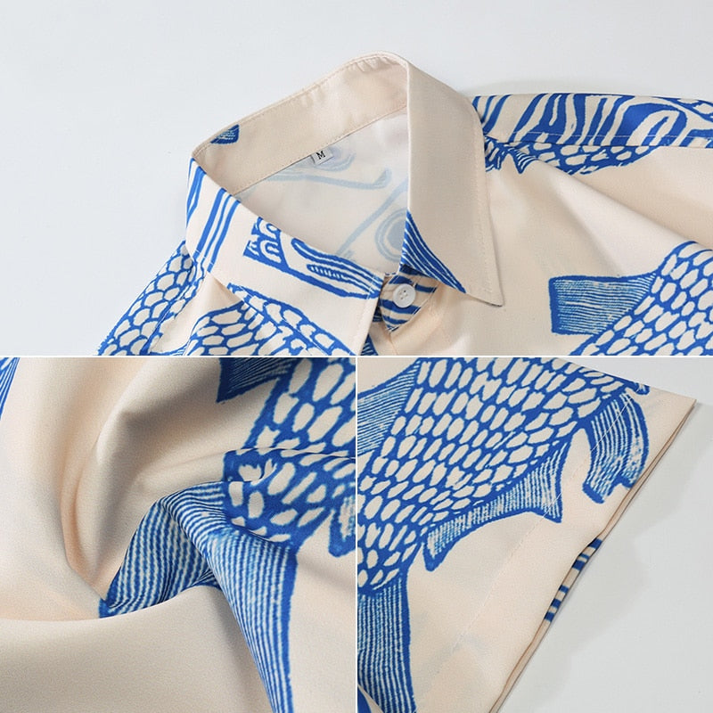Blue Fish Print Summer Shirt