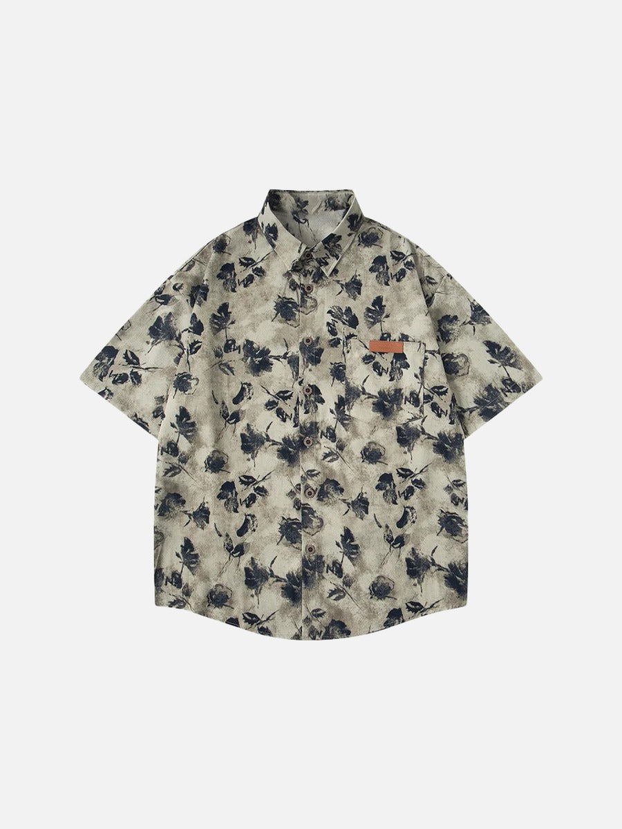 Abstract Floral Print Short-Sleeve Shirt