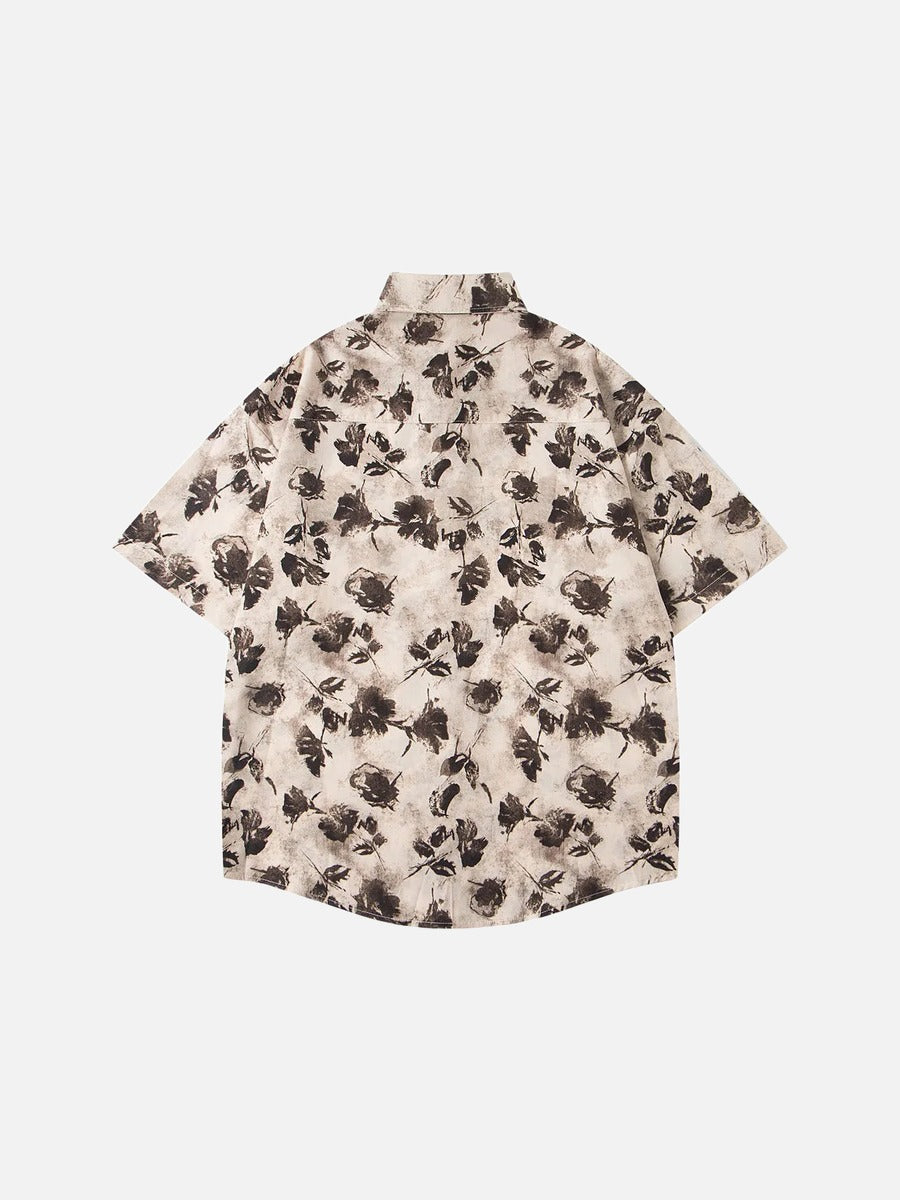 Abstract Floral Print Short-Sleeve Shirt