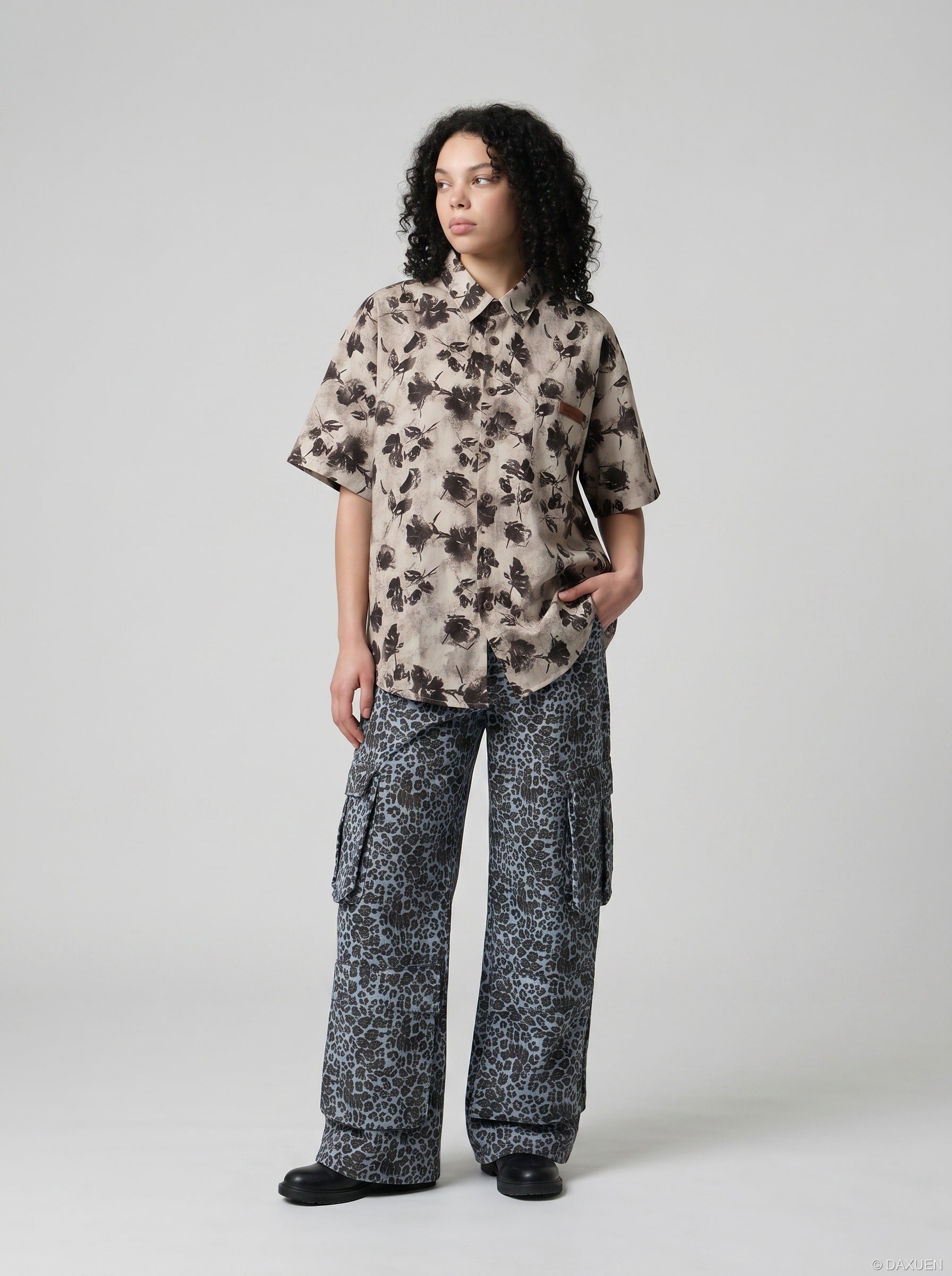 Abstract Floral Print Short-Sleeve Shirt