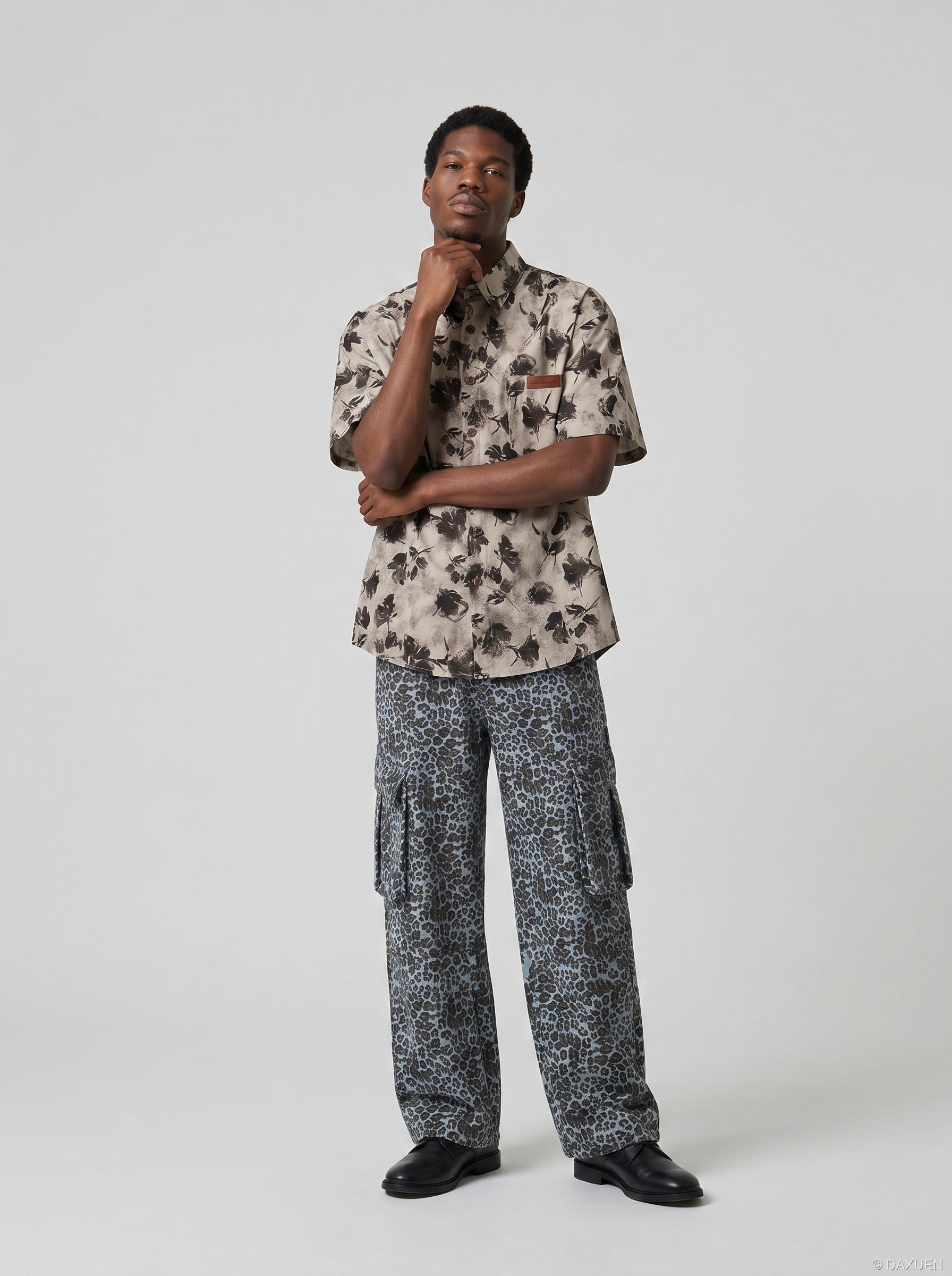 Abstract Floral Print Short-Sleeve Shirt