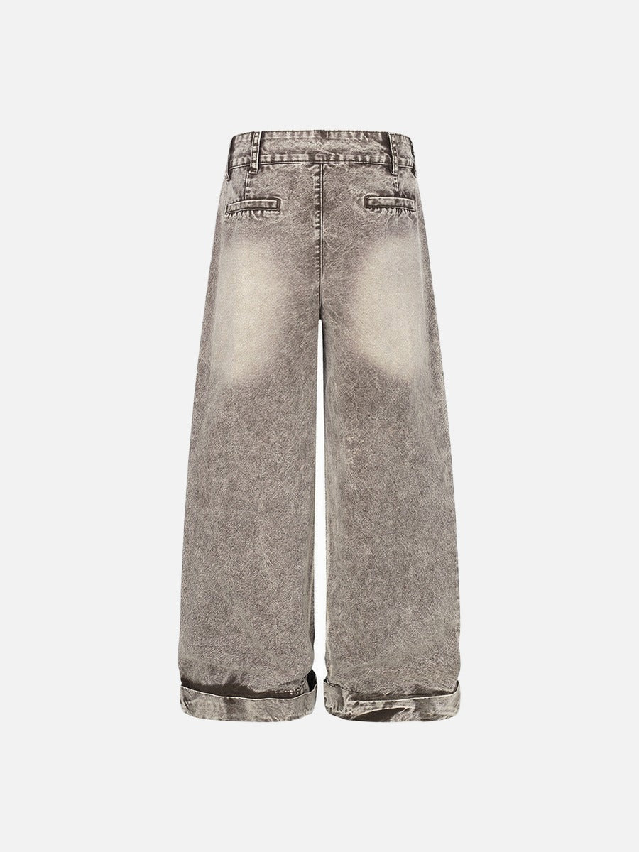 Acid Wash Wide-Leg Jeans - Denim Jeans