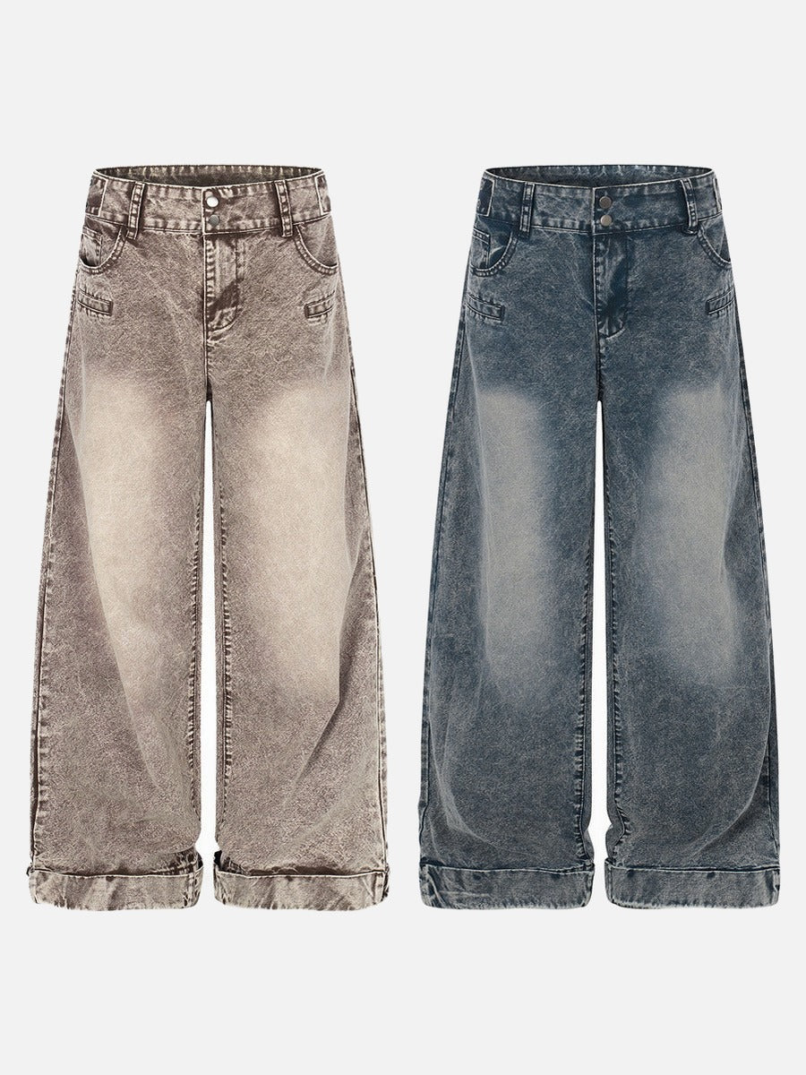 Acid Wash Wide-Leg Jeans - Denim Jeans