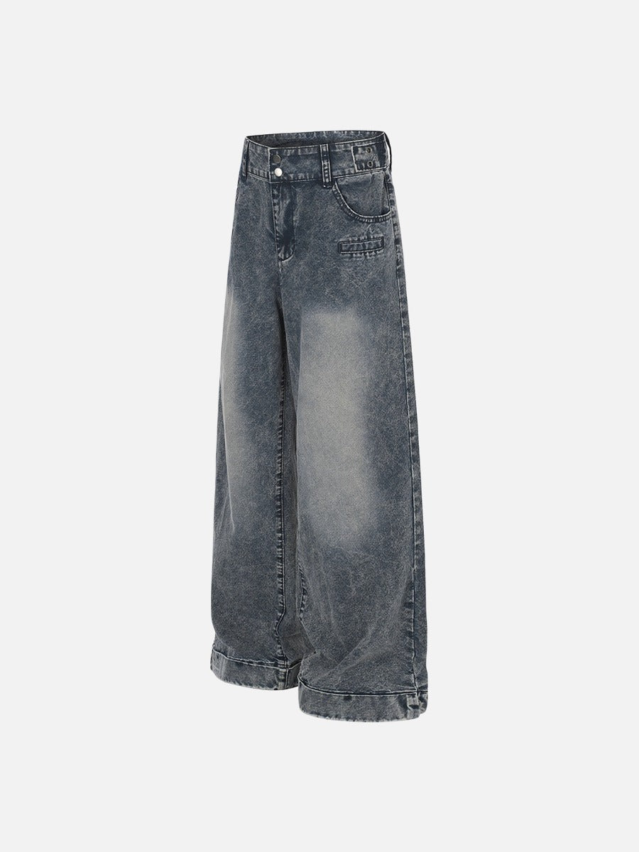 Acid Wash Wide-Leg Jeans - Denim Jeans