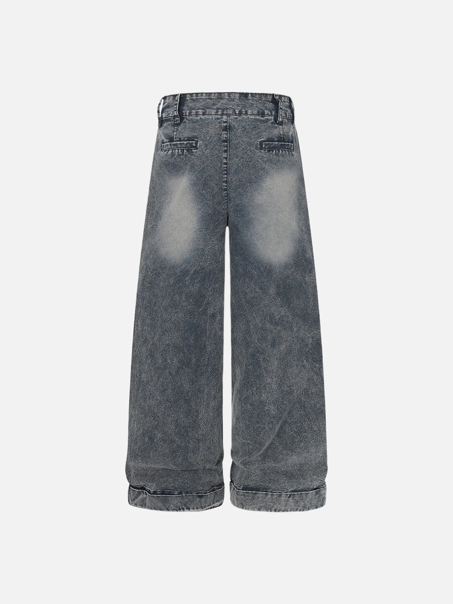 Acid Wash Wide-Leg Jeans - Denim Jeans