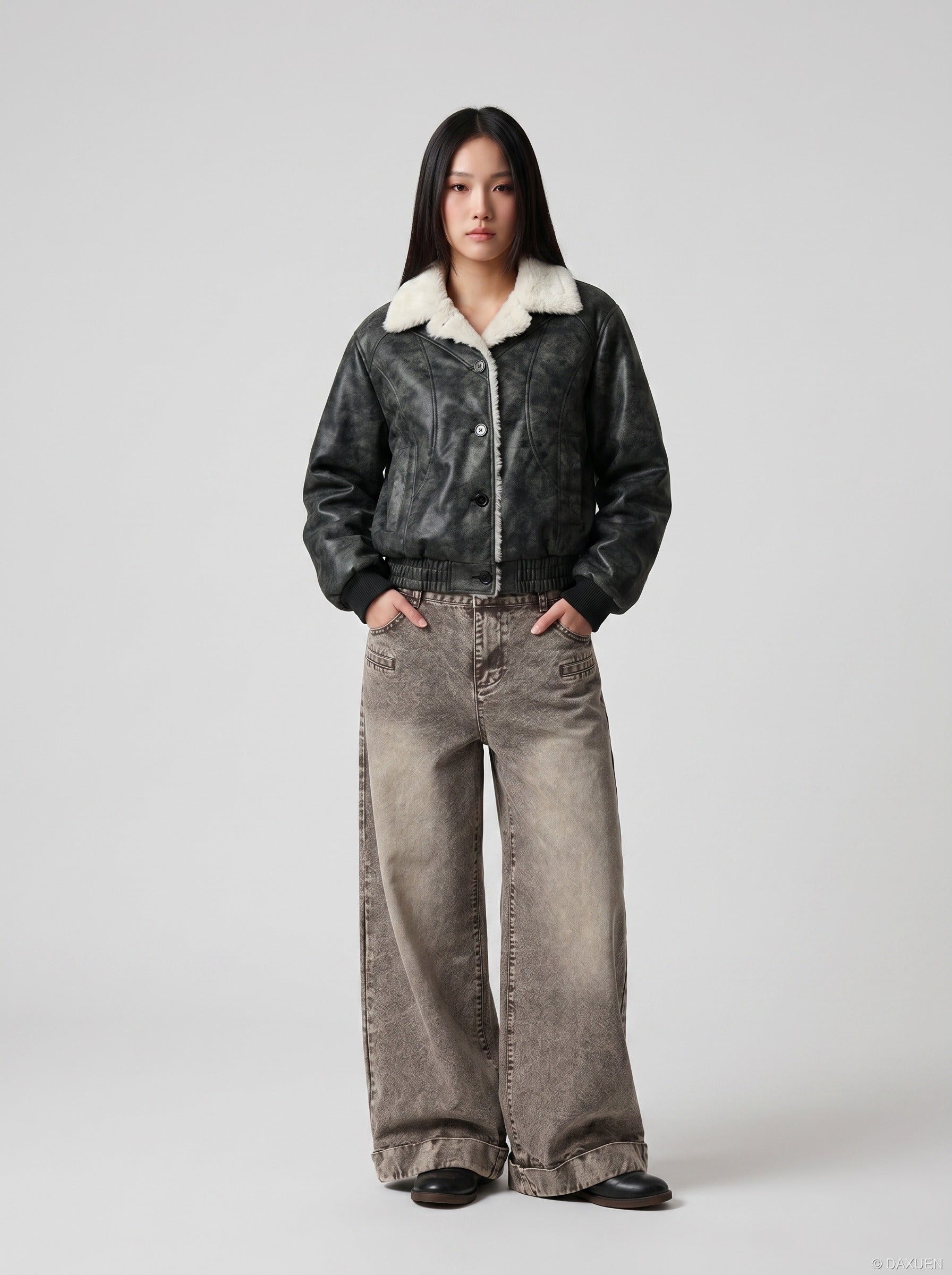 Acid Wash Wide-Leg Jeans - Denim Jeans
