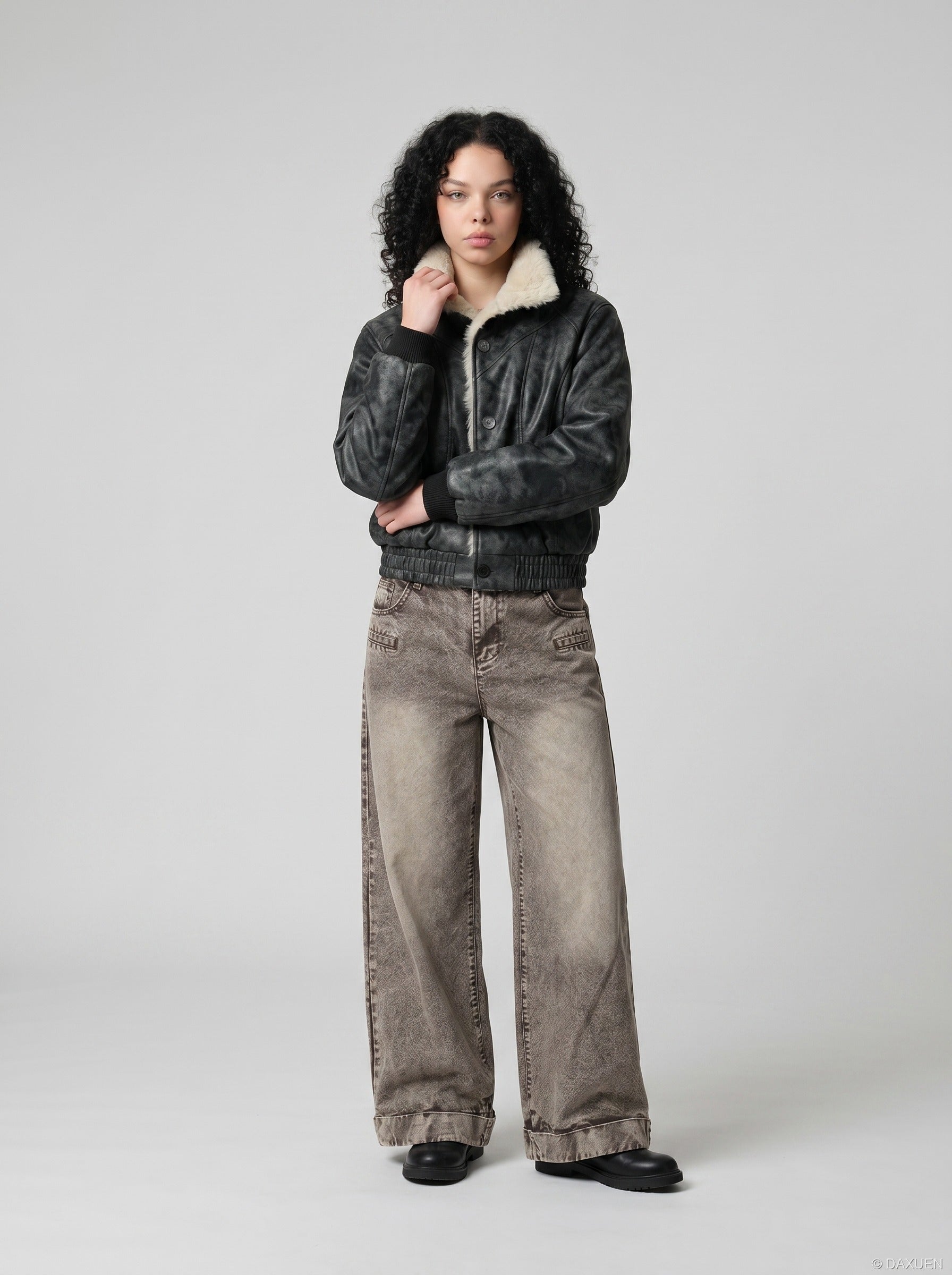 Acid Wash Wide-Leg Jeans - Denim Jeans