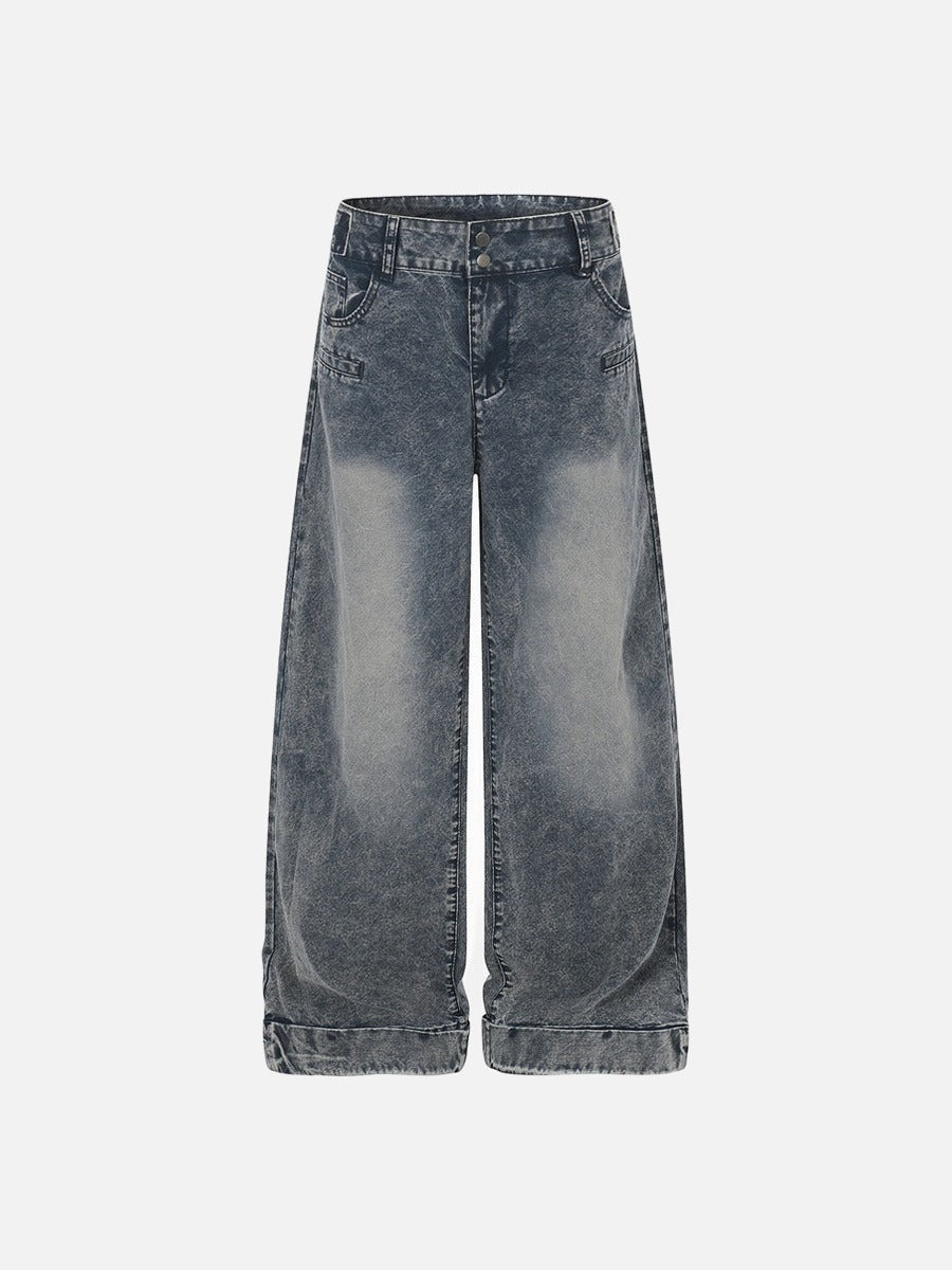 Acid Wash Wide-Leg Jeans - Denim Jeans