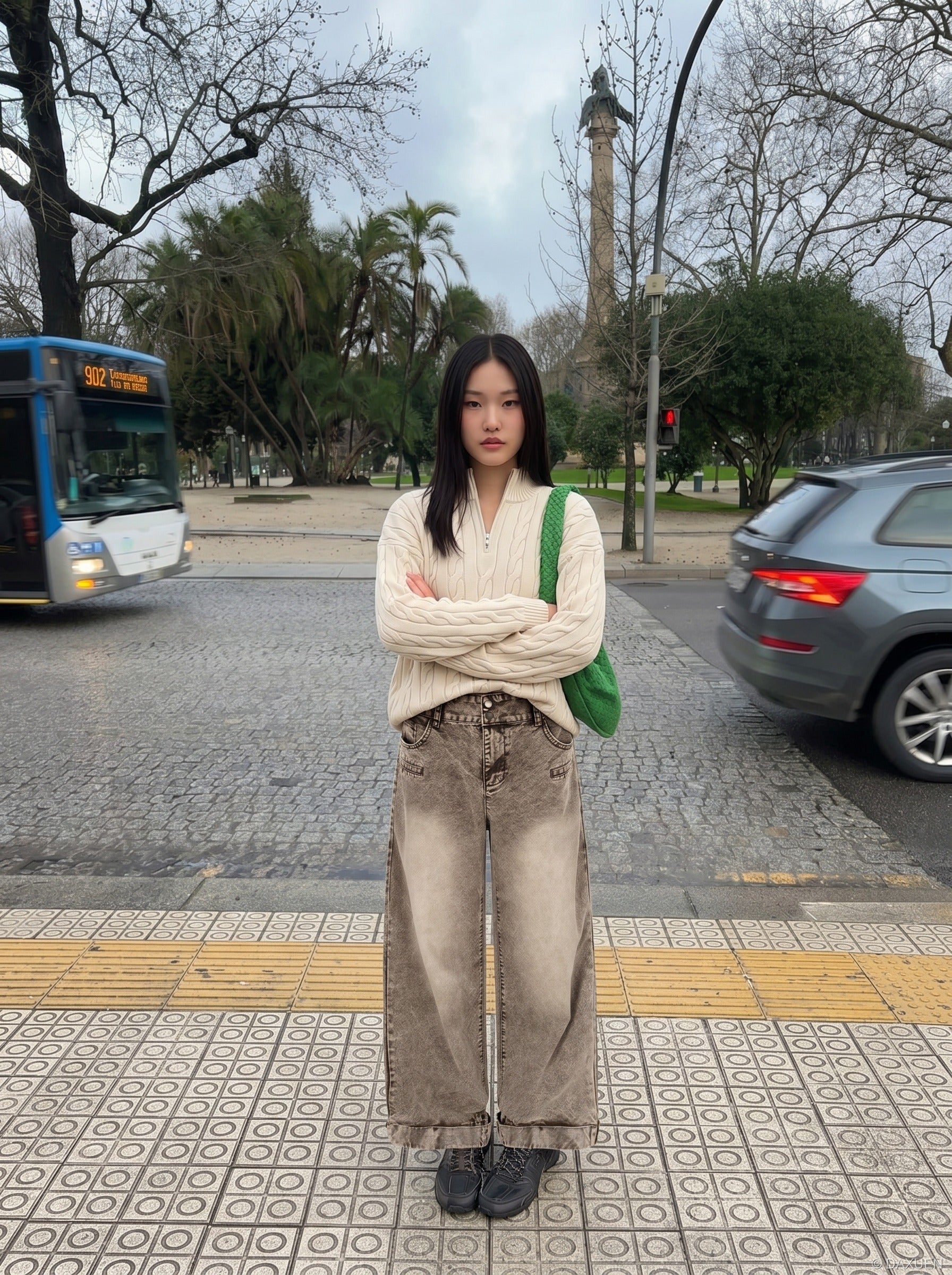 Acid Wash Wide-Leg Jeans - Denim Jeans