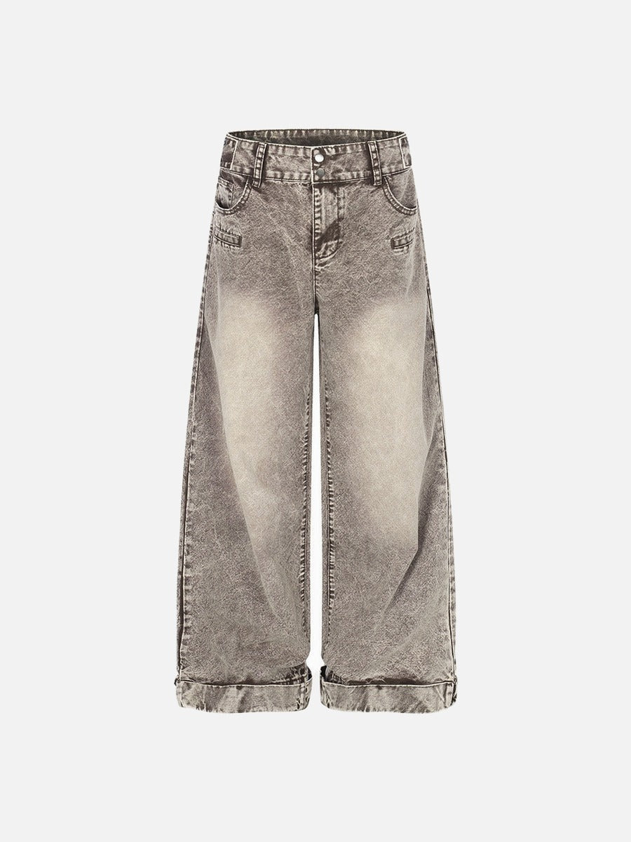 Acid Wash Wide-Leg Jeans - Denim Jeans