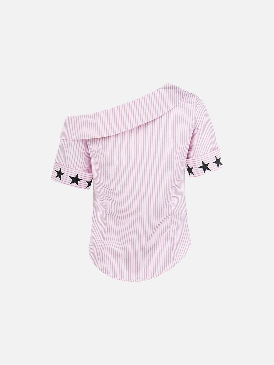 Camiseta gráfica asimétrica con hombros descubiertos